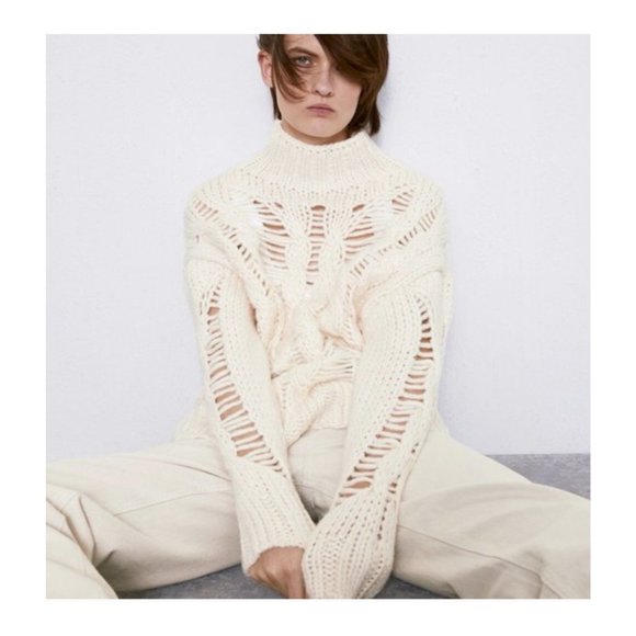 Zara Sweaters - Zara Openwork Cable Knit Sweater Size M